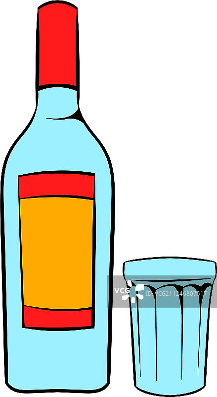 卡通伏特加酒瓶和玻璃杯图标图片素材
