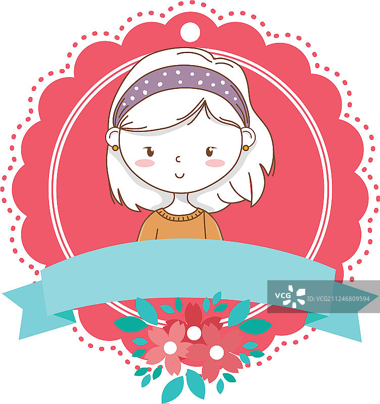 可爱的卡通女孩时尚装扮花卉肖像图片素材