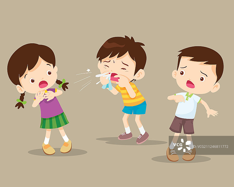 咳嗽的孩子对朋友图片素材