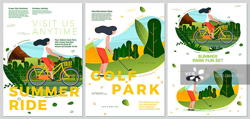 夏季自行车与高尔夫排版设计图片素材