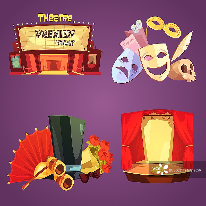 复古卡通2x2剧院图标合集图片素材