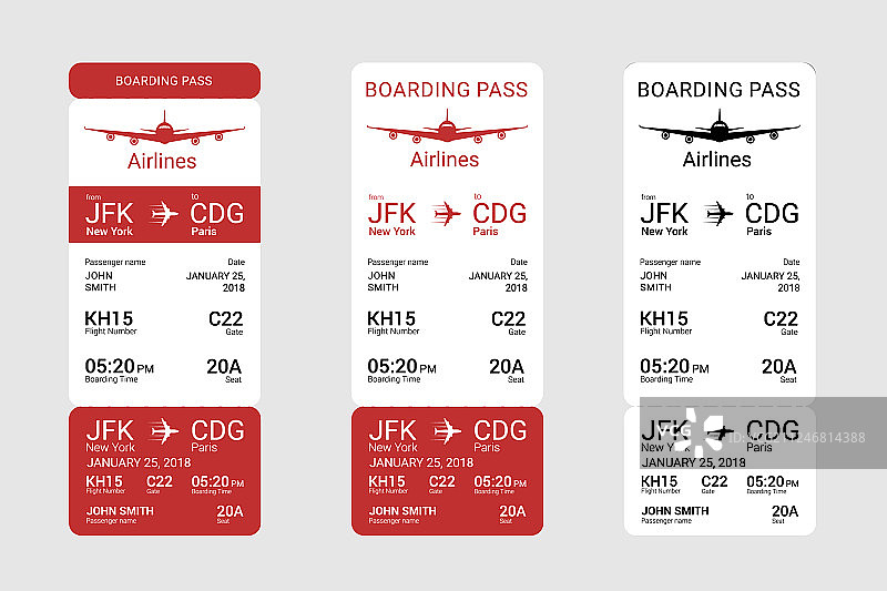 三张不同的登机牌图片素材