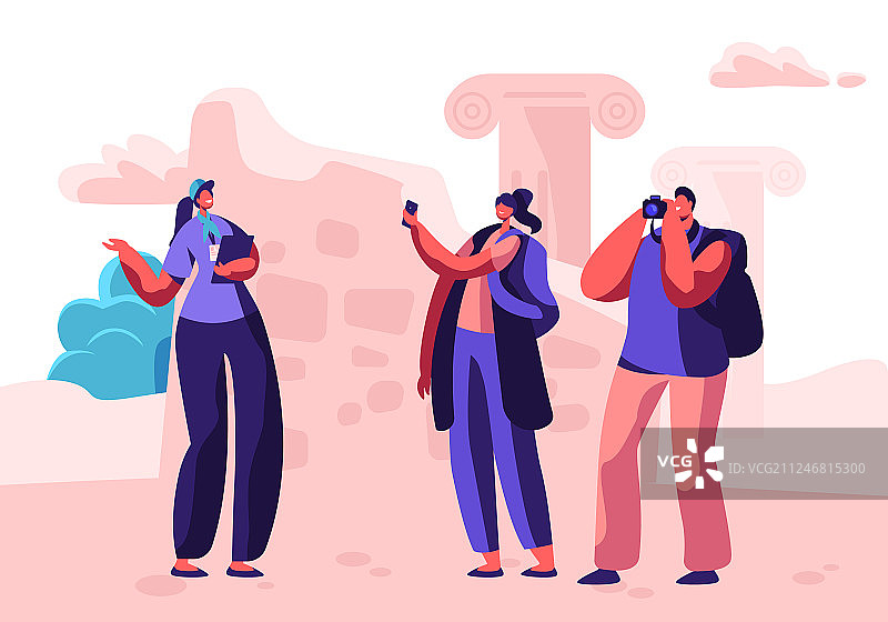 游客在导游带领下参观景点图片素材