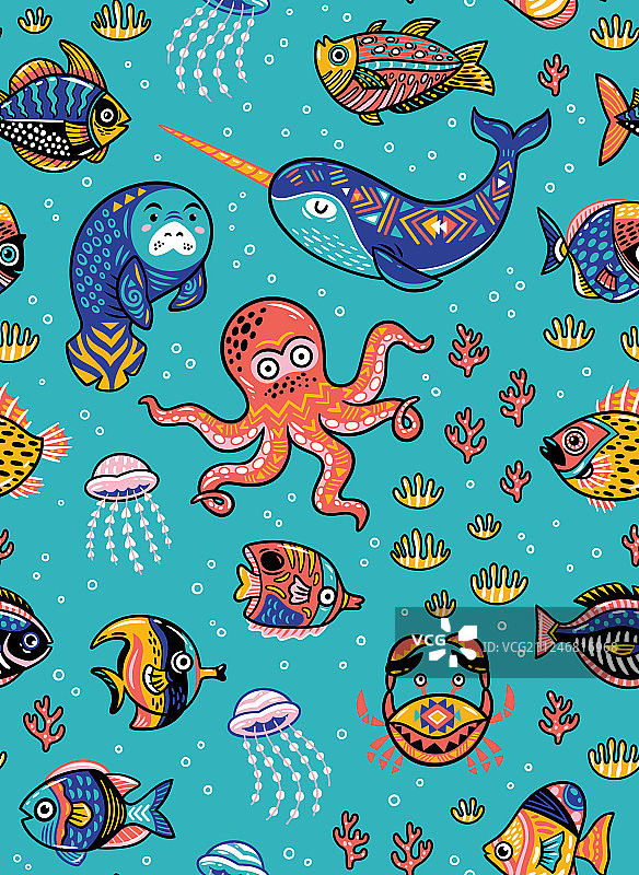 水生动物无缝图案图片素材
