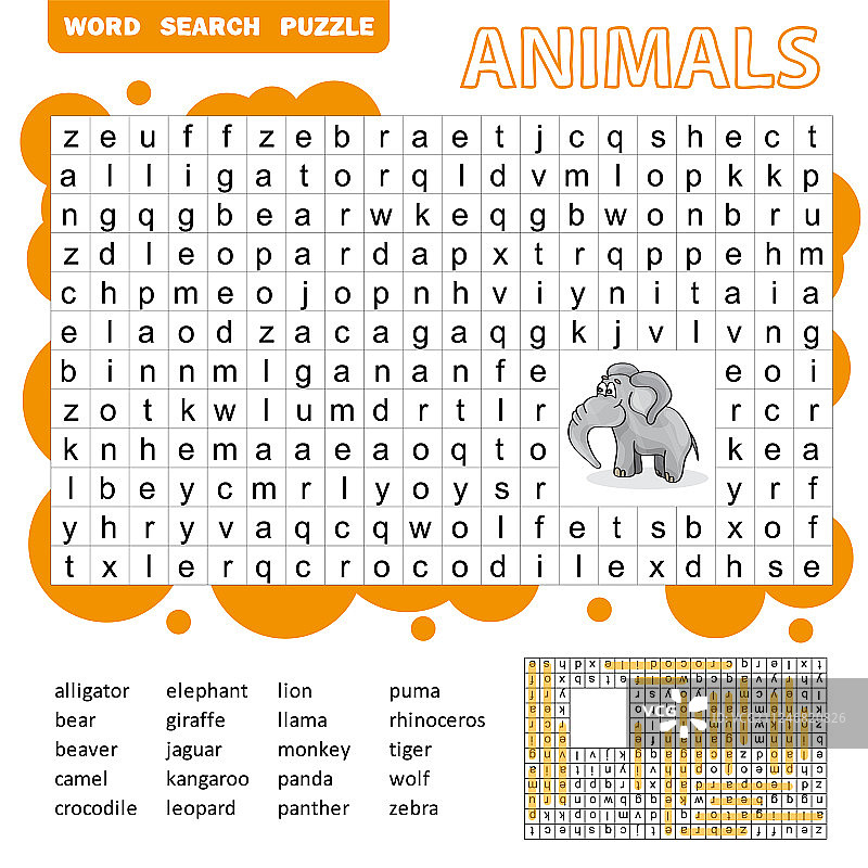 学龄前儿童动物搜索拼图游戏图片素材