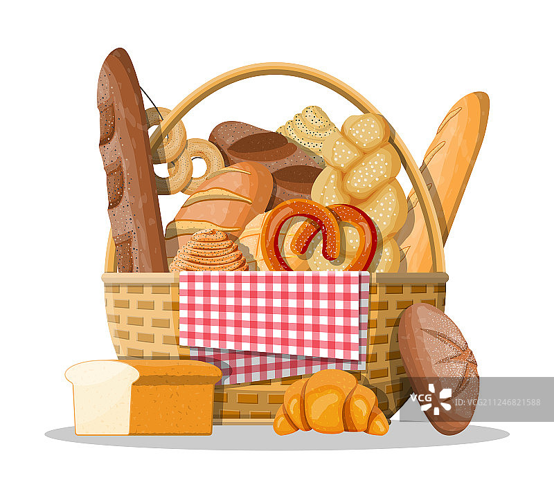 面包图标和柳条筐图片素材