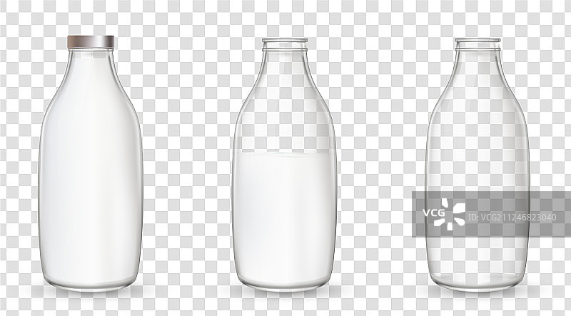 装有牛奶的逼真玻璃瓶图片素材