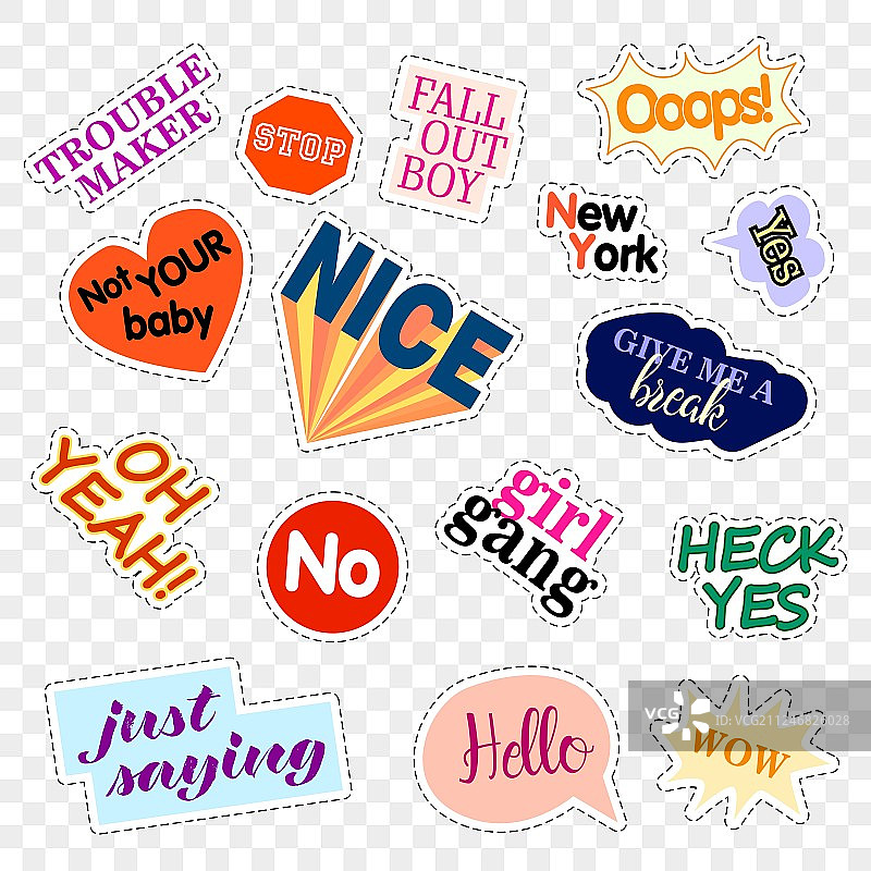 时尚标语徽章贴纸套装图片素材