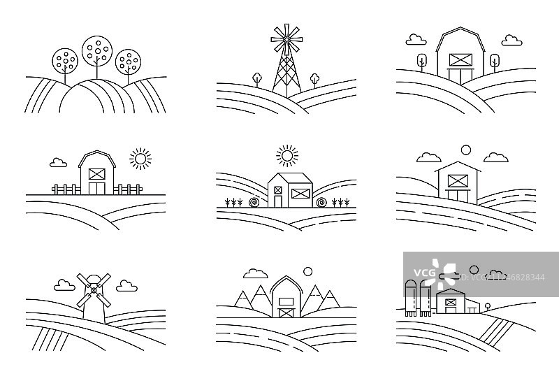 不同线条的生态农场景观隔离合集图片素材