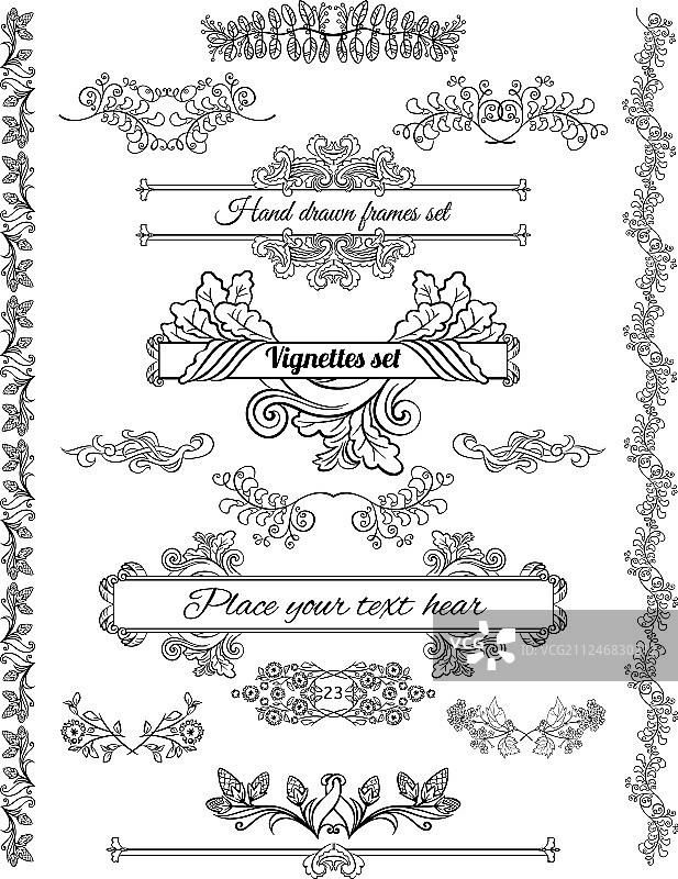 花卉装饰设计元素素描套装图片素材