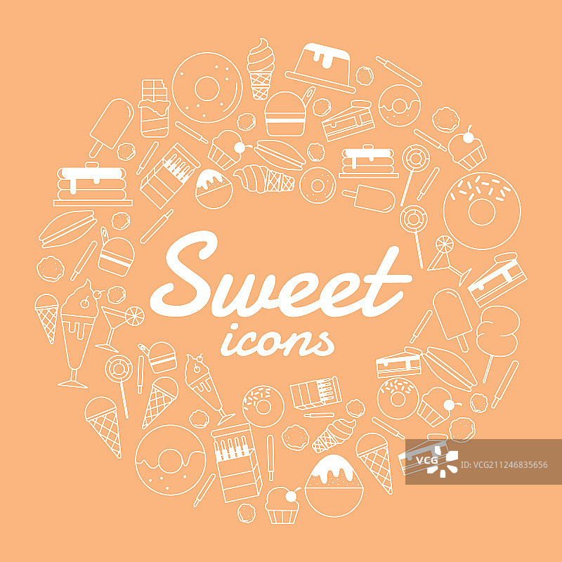 橙色背景上的甜点图标合集图片素材