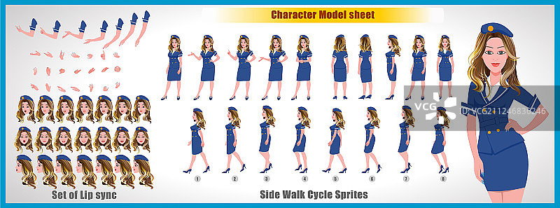 空姐角色模型表与行走周期图片素材
