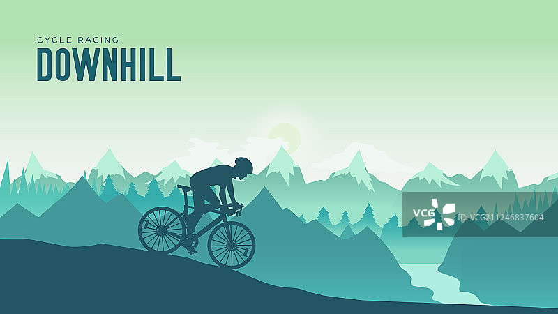 骑山地自行车的男子剪影图片素材