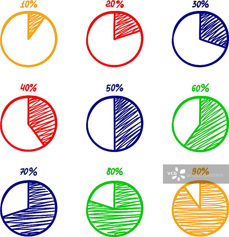 手绘毡尖笔饼图图标集图片素材