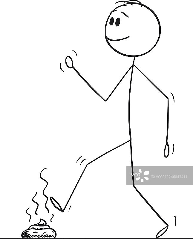 走路踩到狗的卡通男人图片素材