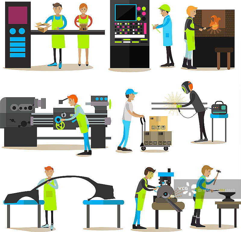 扁平风格工厂生产图标图片素材