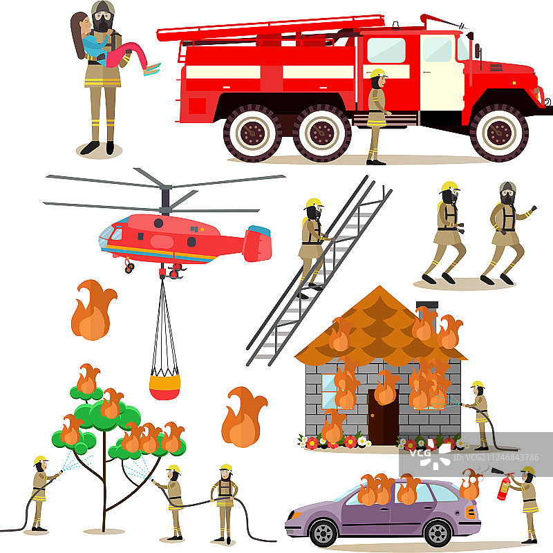 扁平风格图标：消防员职业图片素材