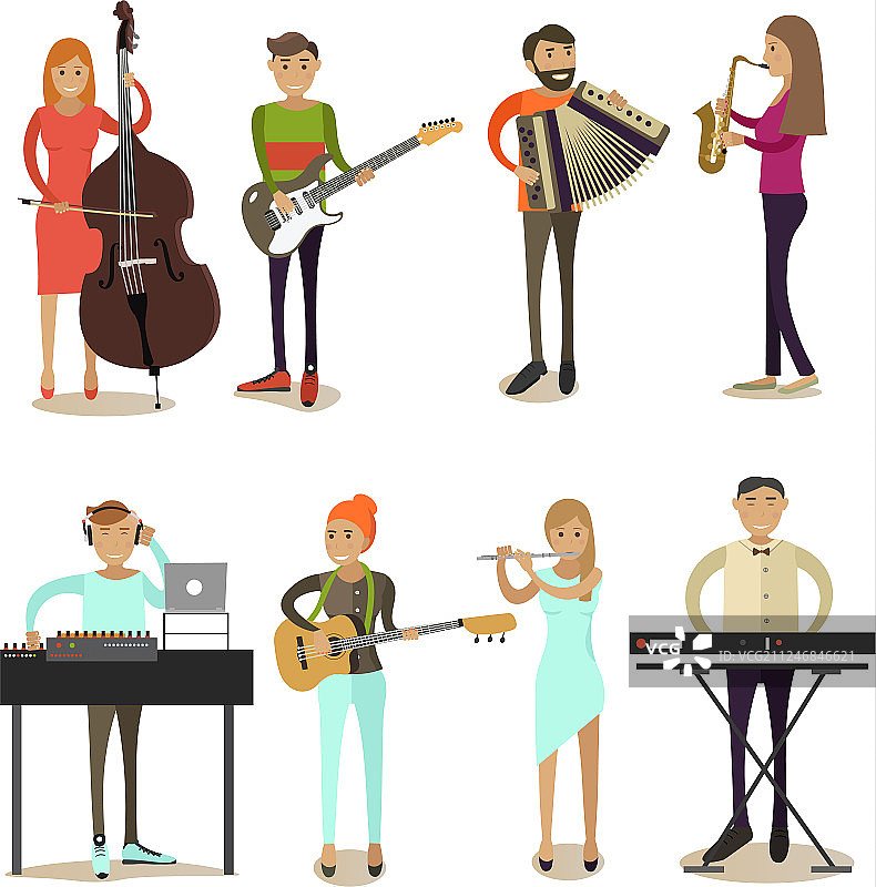 扁平风格图标：音乐家角色图片素材