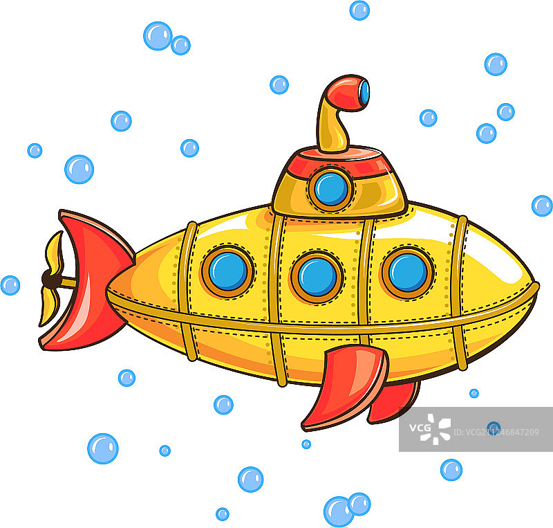 卡通风格黄色潜水艇图标图片素材