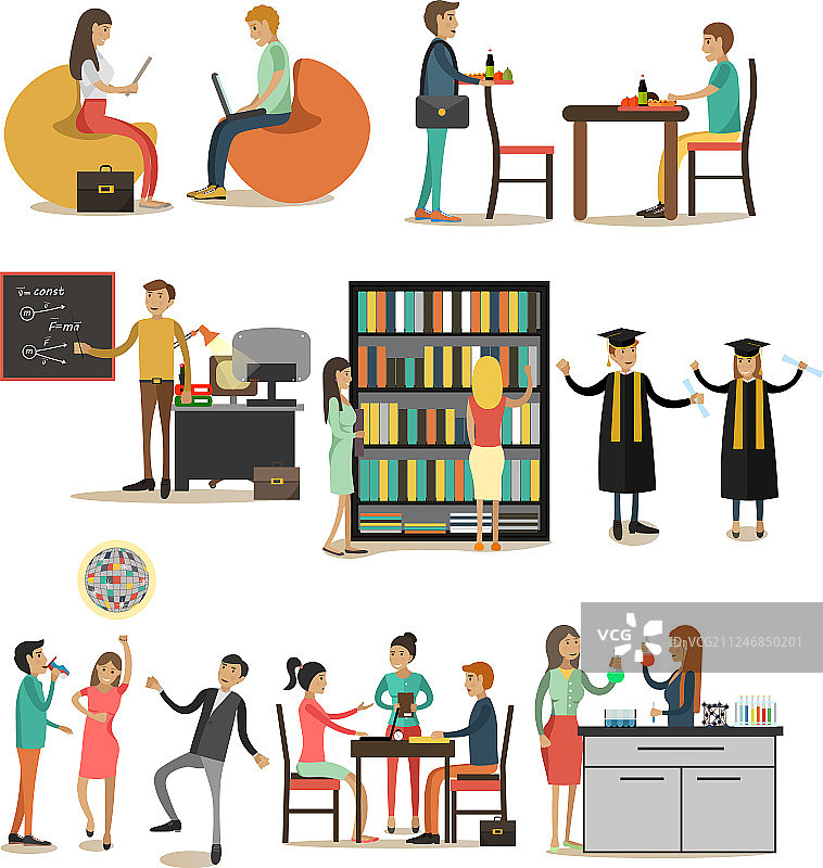 扁平风格的大学人群图标合集图片素材