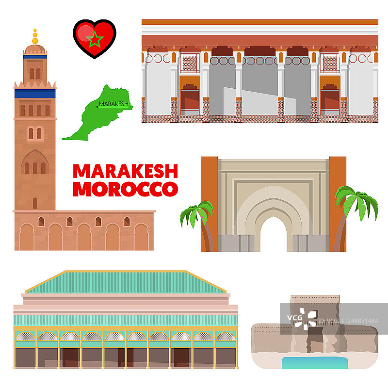 带有建筑的摩洛哥马拉喀什旅行套装图片素材