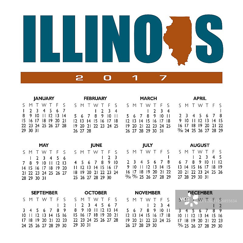 2017年伊利诺伊州日历图片素材