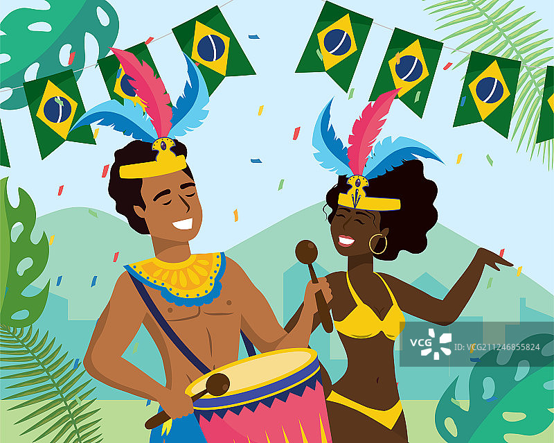 女孩舞者和男人乐手与鼓图片素材