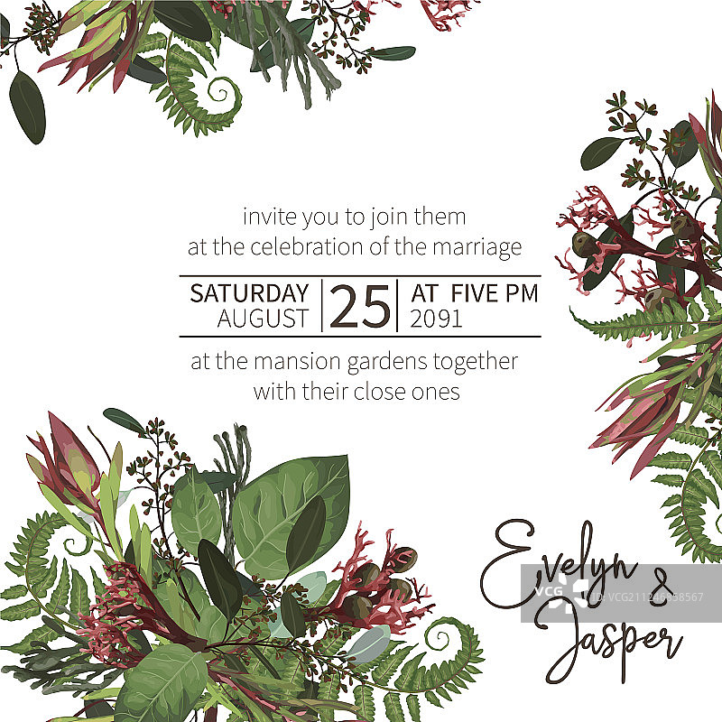 婚礼水彩季节性花卉卡片植物图片素材