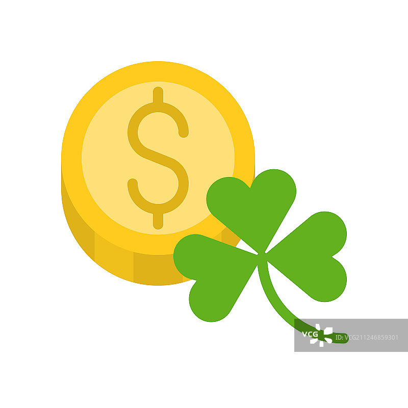 带三叶草的圣帕特里克节硬币扁平图标图片素材