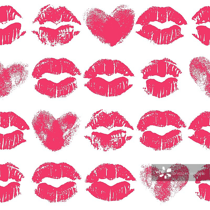 口红印和爱心无缝图案图片素材