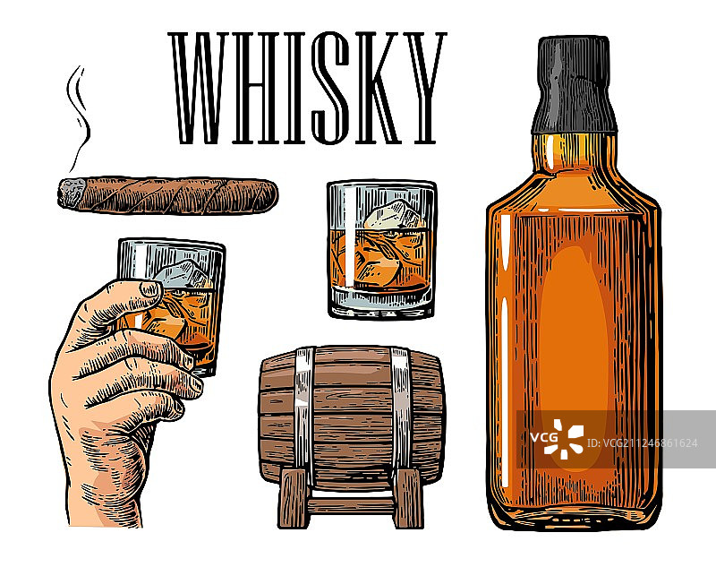 带冰块的威士忌酒杯图片素材