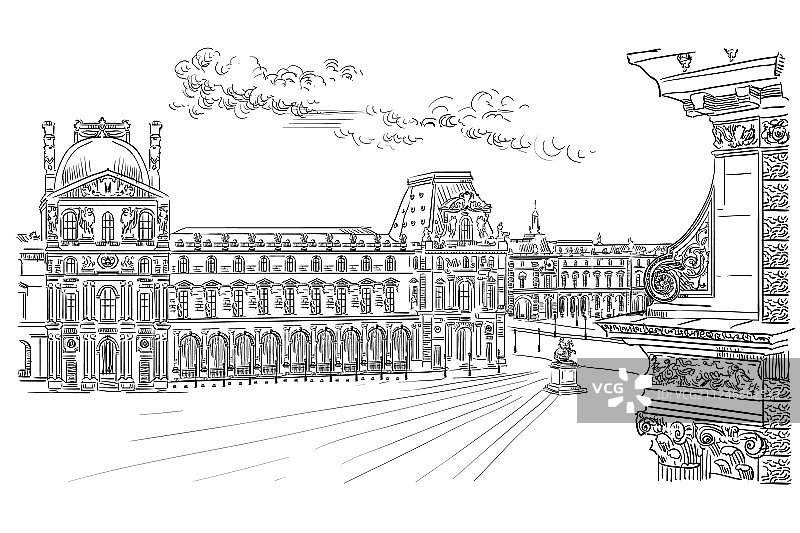 手绘巴黎速写图片素材