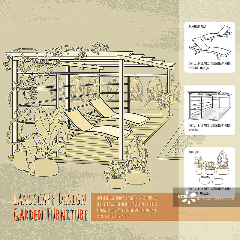 露台凉棚和鲜花中的躺椅图片素材