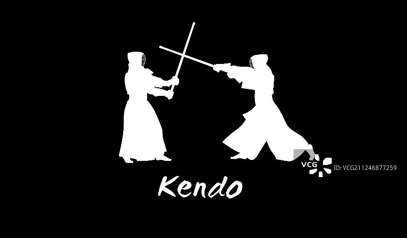 穿传统服装的剑道选手剪影图片素材