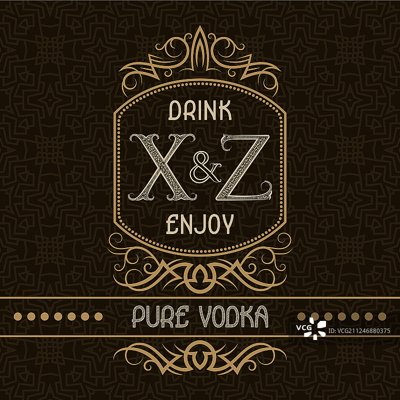 图案式纯伏特加酒标设计模板图片素材