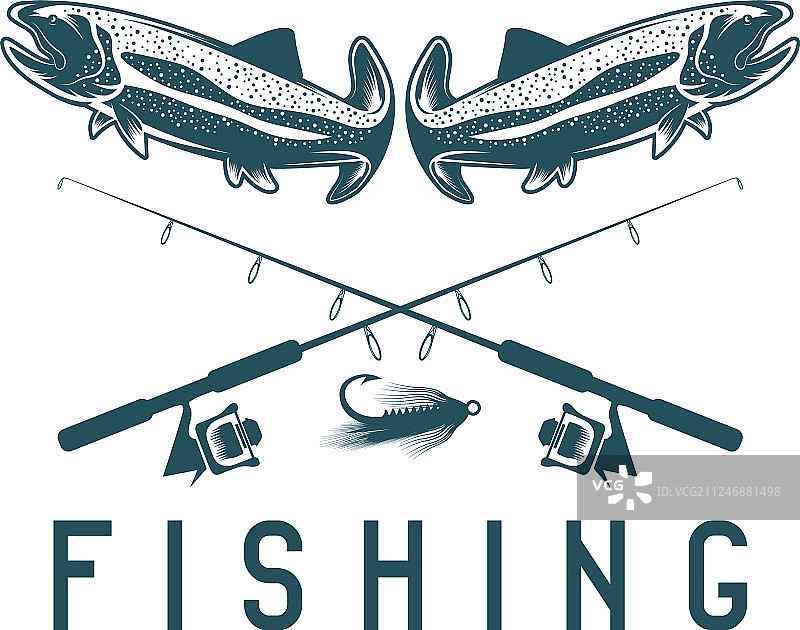 复古鳟鱼钓鱼设计模板图片素材