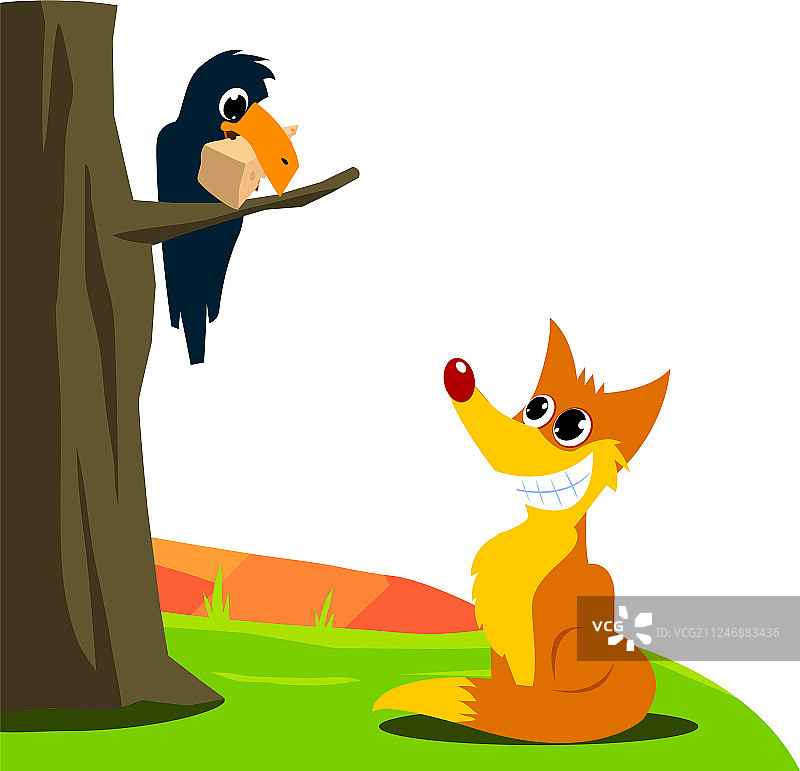 乌鸦与狐狸寓言白色背景图片素材