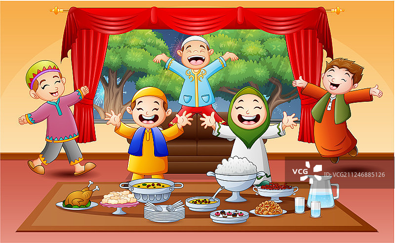 穆斯林儿童庆祝开斋节派对图片素材
