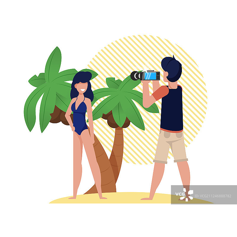 卡通棕榈树海滩摄影图片素材