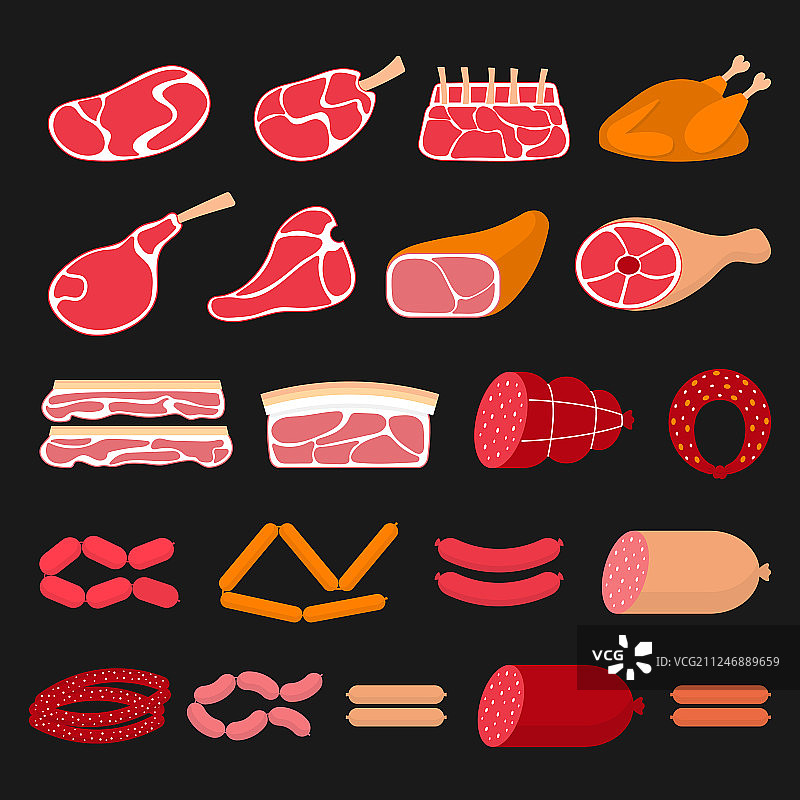 肉类产品扁平风格插画图片素材