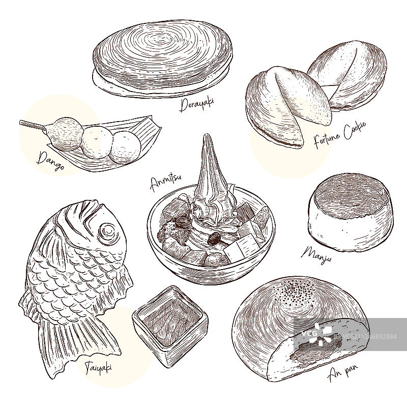 日式手绘流行甜点图片素材