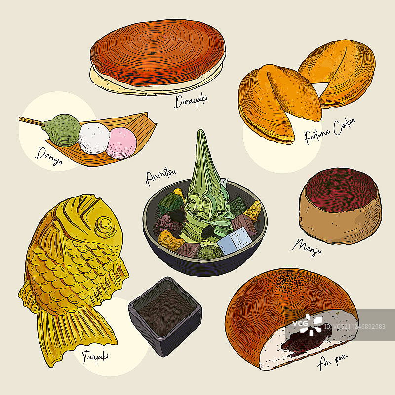 日式手绘流行甜点图片素材