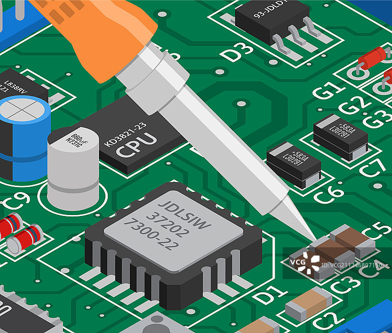 2.5D带元件的印刷电路板图片素材