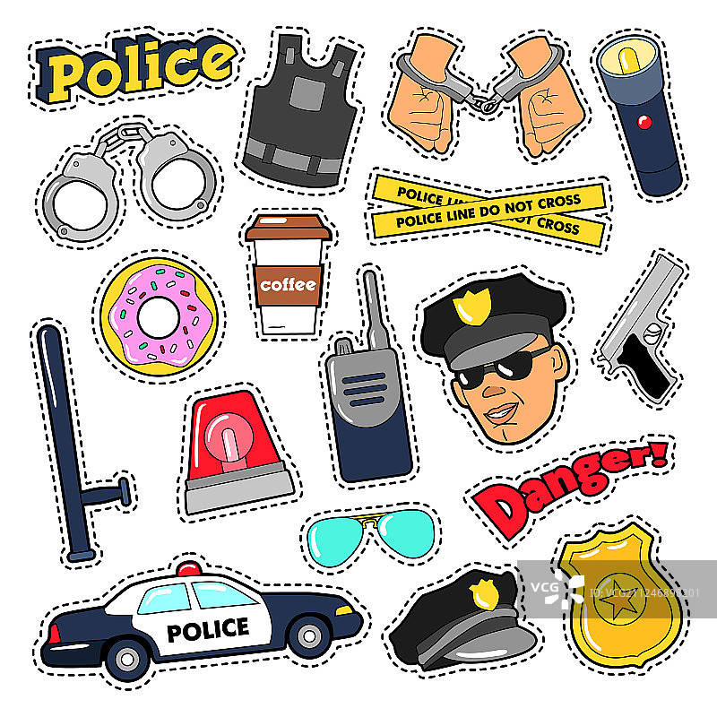 带枪警察安保贴纸套装图片素材