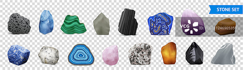 逼真的石材透明图标集图片素材