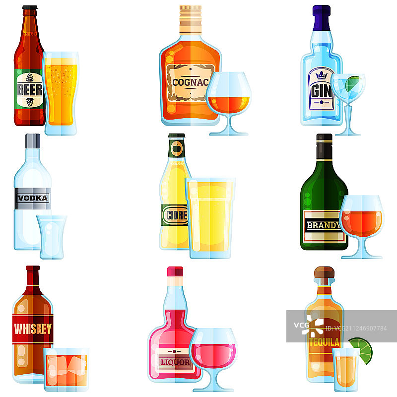 各种酒精饮品瓶子大型素材套装图片素材