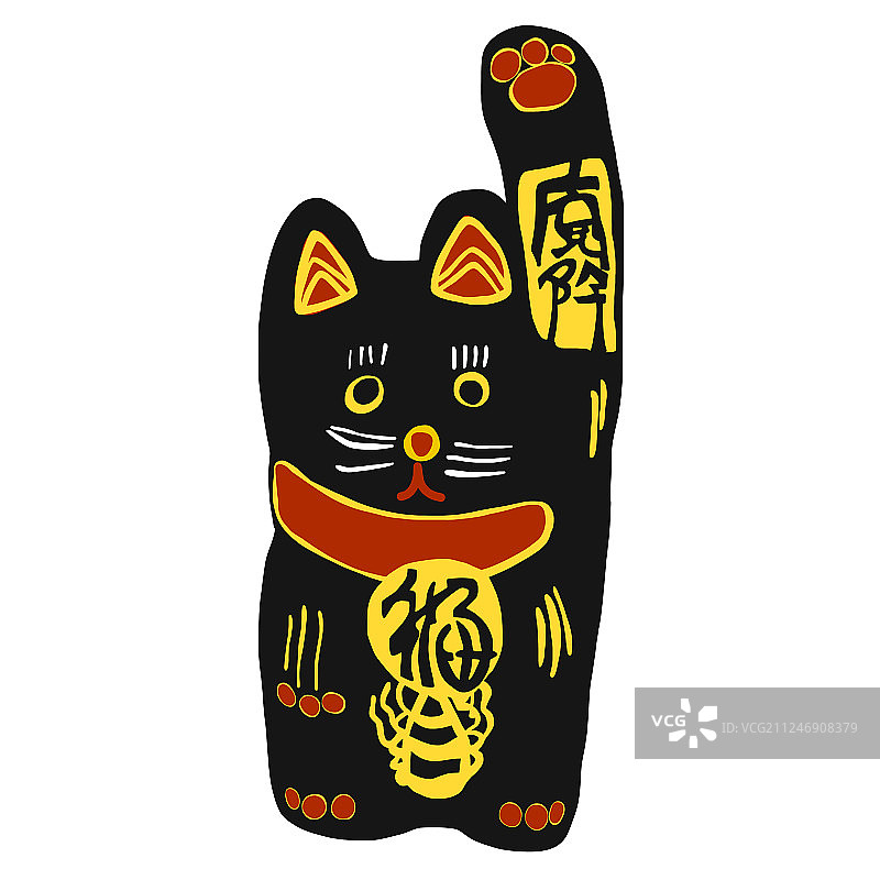 带有金色日语“幸运”字的黑色招财猫图片素材