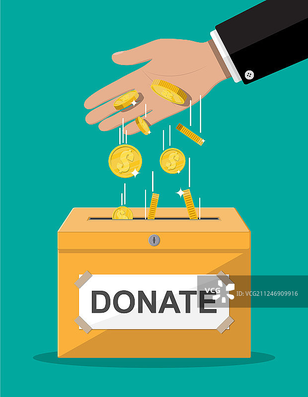 装有金币的捐款箱图片素材