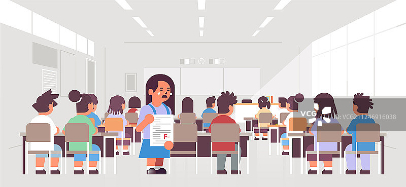 哭泣的女学生拿着不及格的试卷图片素材