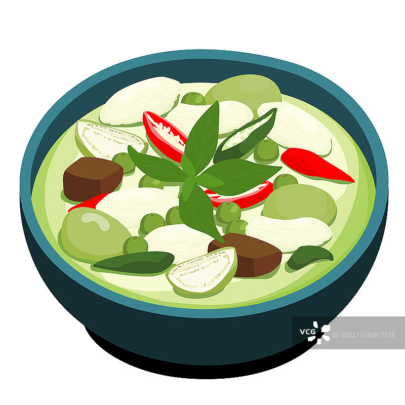 泰式绿咖喱鸡肉，流行美食图片素材